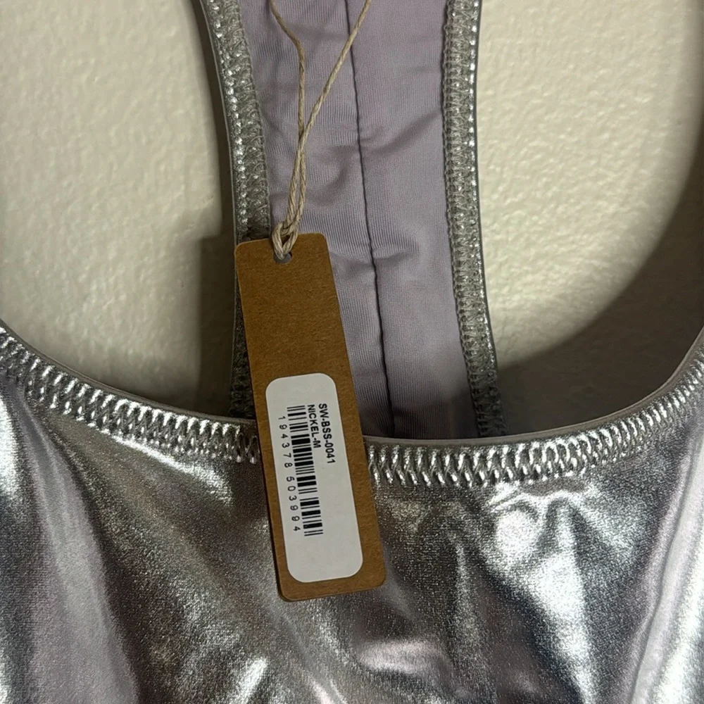 SKIMS Metallic nickel cycle Bodysuit size medium